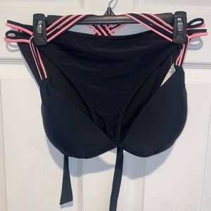 NEVER WORK Arizona Jean Co 2 piece black/pink braided bikini w/ push up padding